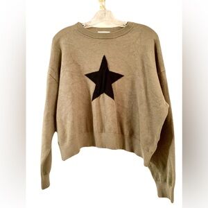 Star Patterned Crew Neck Sweater - Black Star on Tan